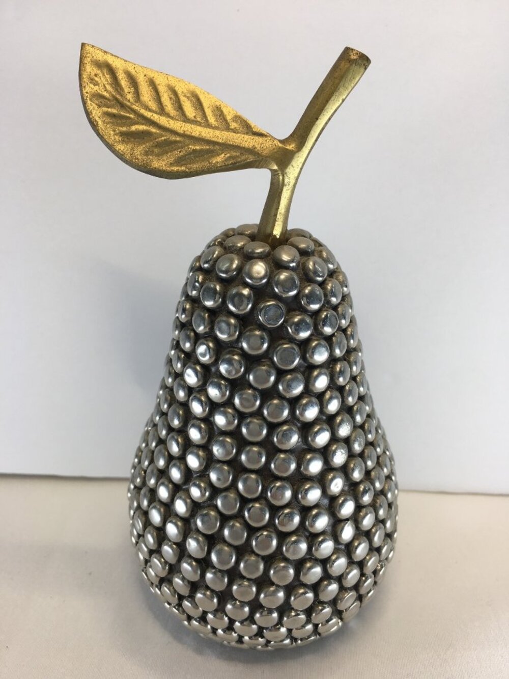 Vintage Studded Pear Fruit Ornament Brass & Silver Decorative Collectible MCM